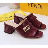 Shop Duplicate Fendi Promenade Stone-Grained Leather Heel Slide Sandals G30806 Burdundy 2020