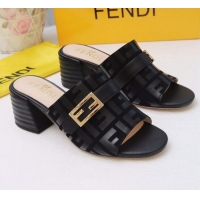 Good Product Fendi Promenade FF Heel Slide Sandals G30811 Black 2020