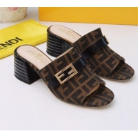 Charming Fendi Promenade FF Heel Slide Sandals G30811 Coffee 2020