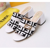 Good Quality Fendi Promenade FF Heel Slide Sandals G30811 White 2020