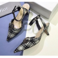 New Fashion Dior Gang Buckle Slingback Pump in Grey Tartan Fabric G12201 2020