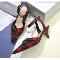 Best Luxury Dior Gang Buckle Slingback Pump in Red Tartan Fabric G12203 2020