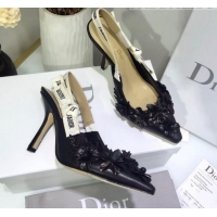 Classic Specials Dior J'Adior High-Heel Slingback Pump in Embroidered Flower Lambskin G12207 Black