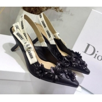 Design Dior J'Adior Mid-Heel Slingback Pump in Embroidered Flower Lambskin G12208 Black 2020