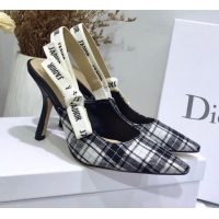 Affordable Price Dior J'Adior High-Heel Slingback Pump in Grey Tartan Fabric G12210 2020