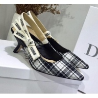 Best Design Dior J'Adior Mid-Heel Slingback Pump in Grey Tartan Fabric G12211 2020