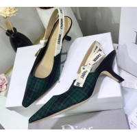 Lowest Price Dior J'Adior Mid-Heel Slingback Pump in Green Tartan Fabric G12217 2020