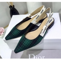 Well Crafted Dior J'Adior Flat Slingback Pump in Green Tartan Fabric G12218 2020