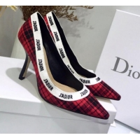 Top Design Dior J'Adior High-Heel Pump in Red Tartan Fabric and Embroidered Ribbon G12219 2020