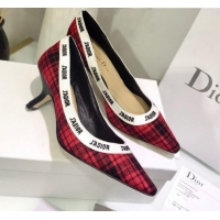 Good Product Dior J'Adior Mid-Heel Pump in Red Tartan Fabric and Embroidered Ribbon G12220 2020