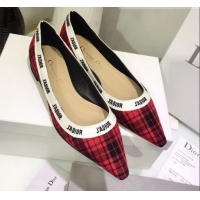 Good Taste Dior J'Adior Flat Pump in Red Tartan Fabric and Embroidered Ribbon G12221 2020