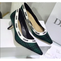 Luxury Dior J'Adior Mid-Heel Pump in Green Tartan Fabric and Embroidered Ribbon G12223 2020