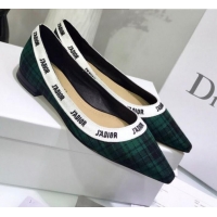 Discount Colorful Dior J'Adior Flat Pump in Green Tartan Fabric and Embroidered Ribbon G12223 2020