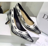 Popular Style Dior J'Adior Mid-Heel Pump in Grey Tartan Fabric and Embroidered Ribbon G12727 2020