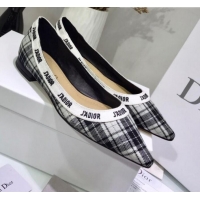 Unique Discount Dior J'Adior Flat Pump in Grey Tartan Fabric and Embroidered Ribbon G12728 2020