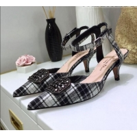 Famous Brand Dior Gang Charm Slingback Pump in Grey Tartan Fabric G20604 2020