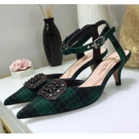 Hot Sale Dior Gang Charm Slingback Pump in Green Tartan Fabric G20605 2020