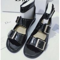 Affordable Price Dior Perforated Leather Buckle Strap Flat Sandals G22343 Black