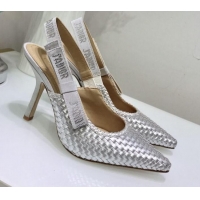 Low Price Dior J'Adior Slingback Flat Pumps in Braided Metallic Silver Lambskin G23122 2020