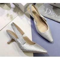 Discount Design Dior J'Adior Slingback Mid-Heel Pumps in Braided Metallic Silver G23123 2020