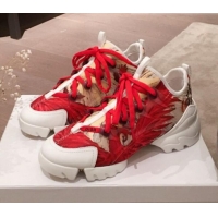 Luxury Cheap Dior D-Connect Phoenix Low-top Sneakers G11636 Red/Beige 2020