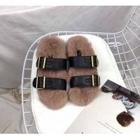 Classic Prada Calfskin Slipper With Rabbit Hair G10360 Black