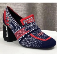 Discount Prada Knit Fabric Loafers 1D194L Blue/Red 2020