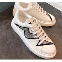 Well Crafted Prada Calfskin Glitter Lightning Sneakers P91907 White/Silver