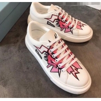 Top Sale Prada Calfskin Glitter Lightning Sneakers P91907 White/Pink