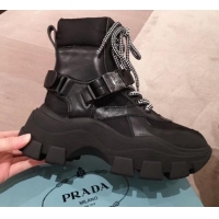 Luxurious Prada Leather Buckle Sneaker Boots P01240 Black 2020