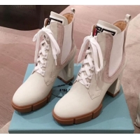 Best Luxury Prada Contrasting Leather Lace-up High-Heel Short Boots P01247 White/Nude