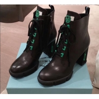 Top Quality Prada Contrasting Leather Lace-up High-Heel Short Boots P01247 Black/Green