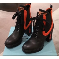 Shop Duplicate Prada Contrasting Leather Lace-up High-Heel Short Boots P01251 Black/Orange