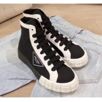 New Design Prada Canvas Logo Side High-top Sneakers P13031 Black 2020