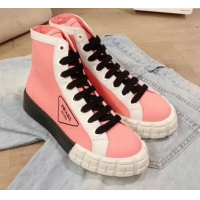 Discount Prada Canvas Logo Side High-top Sneakers P13031 Pink 2020