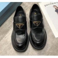 Low Price Prada Calfskin Logo Loafers P22338 Black 2020