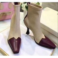  Luxury Cheap Celine Madame Ankle Boot in Calfskin and Gros Grain Stretch C42414 Beige/Burgundy