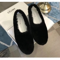 Top Quality Celine Cosy Slipper Flat in Shearing C10322 Black