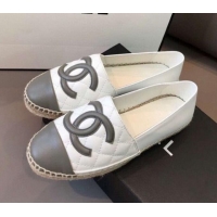 Top Design Chanel Quilted Calfskin Flat Espadrilles G29762 White/Steel Gray 2020