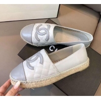 Good Quality Chanel Quilted Calfskin Flat Espadrilles G29762 Light Gray 2020