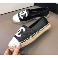 Super Quality Chanel Quilted Calfskin Flat Espadrilles G29762  Black/White 2020