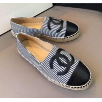 Most Popular Chanel Striped Canvas Flat Espadrilles G29762 Black 2020