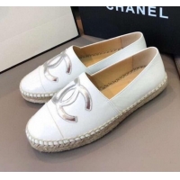 Reasonable Price Chanel Calfskin Flat Espadrilles G29762 White/Silver 2020