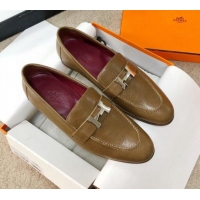 Best Design Hermes Paris Lambskin Flat Loafers H30710 Brown 2020