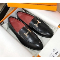 Grade Design Hermes Paris Lambskin Flat Loafers H30710 Black/Red 2020