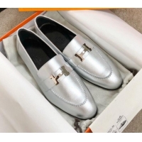 Discount Hermes Paris Lambskin Flat Loafers H30710 Silver 2020