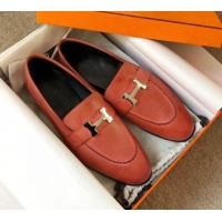 Discount Design Hermes Paris Lambskin Flat Loafers H30711 Orange 2020