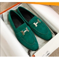 Discount Hermes Paris Suede Flat Loafers H30715 Green 2020