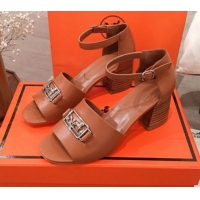 Charming Hermes Villa Calfskin Sandals H031304 Brown 2020