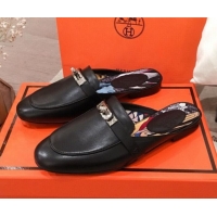 Shop Duplicate Hermes Classic Kelly Calfskin Flat Mules H031307 Black 2020